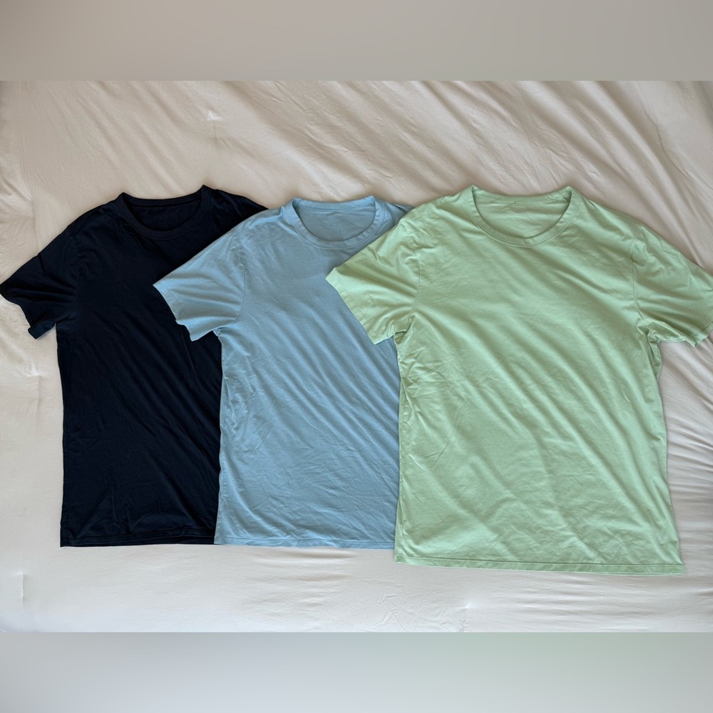 Set of Three Men’s Lululemon Crewneck Tees in Navy, Light Blue, and Mint